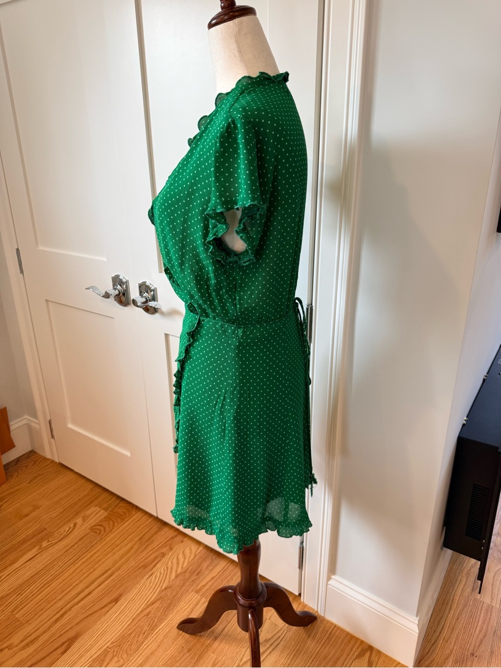 Reformation Sicilia Green Polka Dot Mini Wrap Dress - Picture 10 of 16